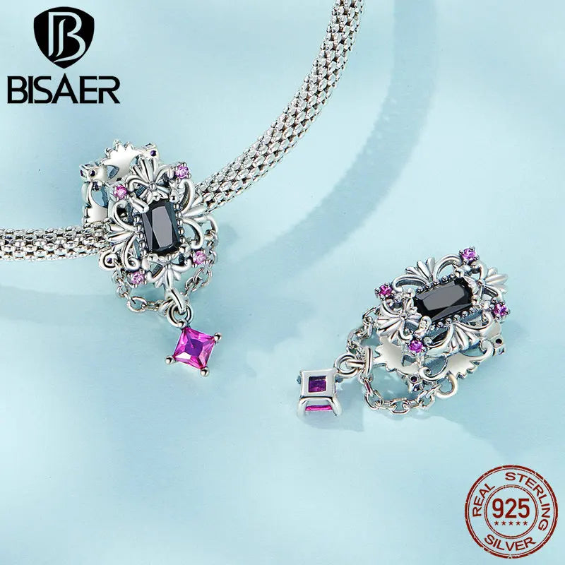 BISAER 925 Argent Sterling Vintage Noir Rose Charm Chauve-Souris Pendentifs Croix Gothique Perle Fit Halloween Fête DIY Bracelet Bijoux Fins