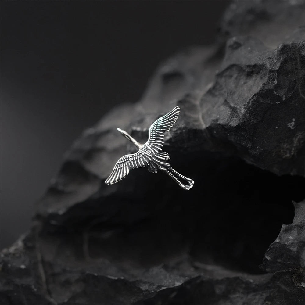 MKENDN 100% 925 Sterling Silver Creative Retro Flying cranes Stud Earring Punk Street Style Ear Pin for Women Men Animal Jewelry