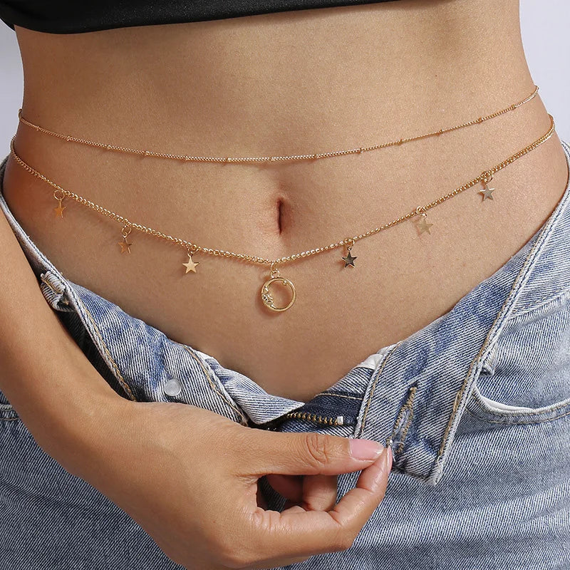 Fashion Simple Double Layer Bead Chain Ladies Waist Belly Chain Belly Belt Chain Fashion Body Jewelry Spring Summer Gifts