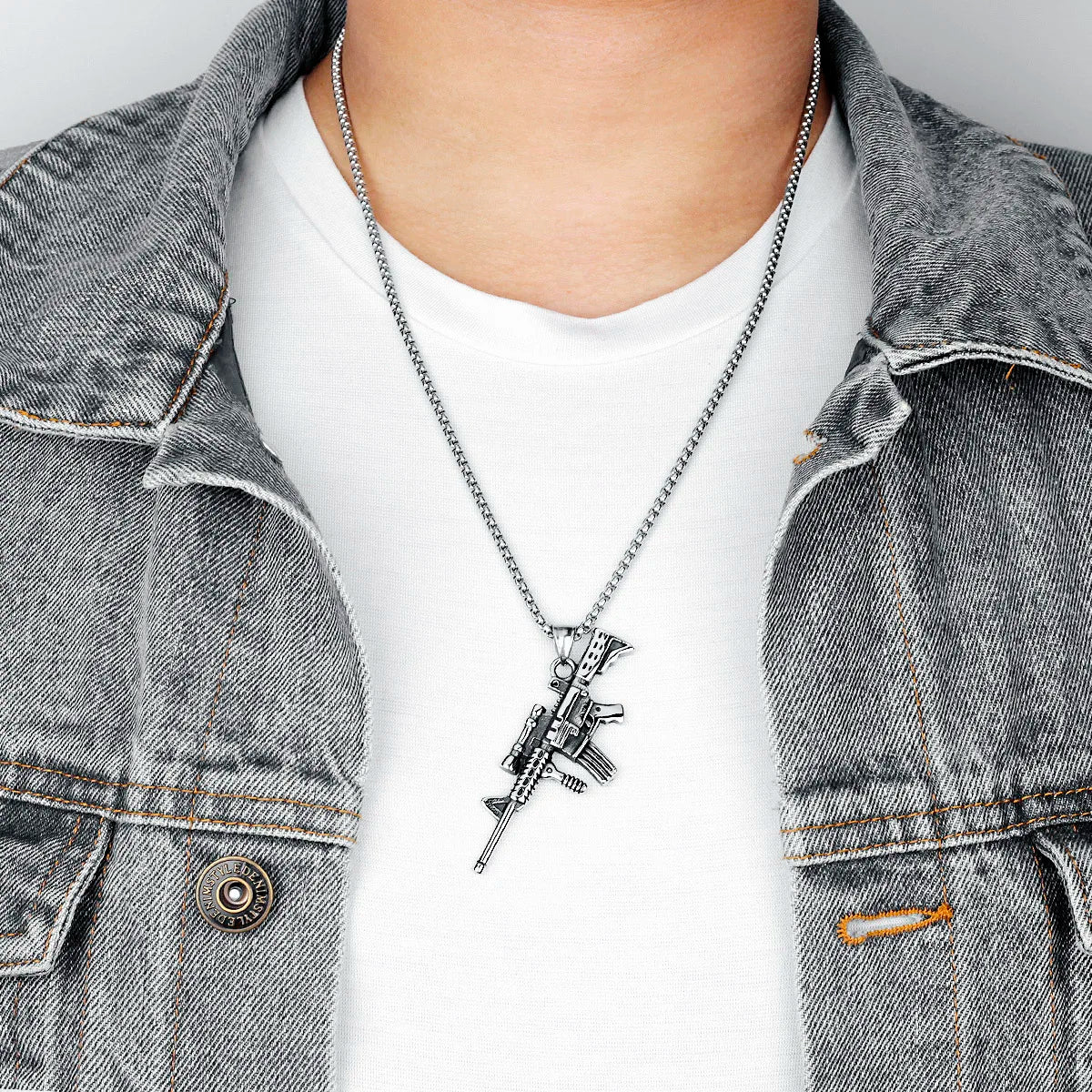 Hip Hop Rap Carbine Necklace 316L Stainless Steel Men M16 M4 Pendant Chain Rock Punk for Boyfriend Biker Rider Jewelry Best Gift