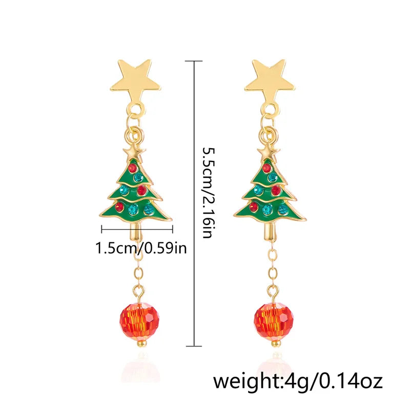 New Crystal Christmas Tree Tassel Earrings for Women Trendy Rhinestone Snowflake Bow Round Drop Earring Girls Christmas Jewelry