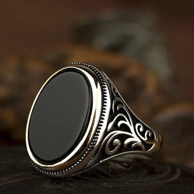 New Punk Turkey Vintage Rings Geometric Oval Black Suitable for Anniversary Party Wedding Men's Rings High-end Luxury Jewelry