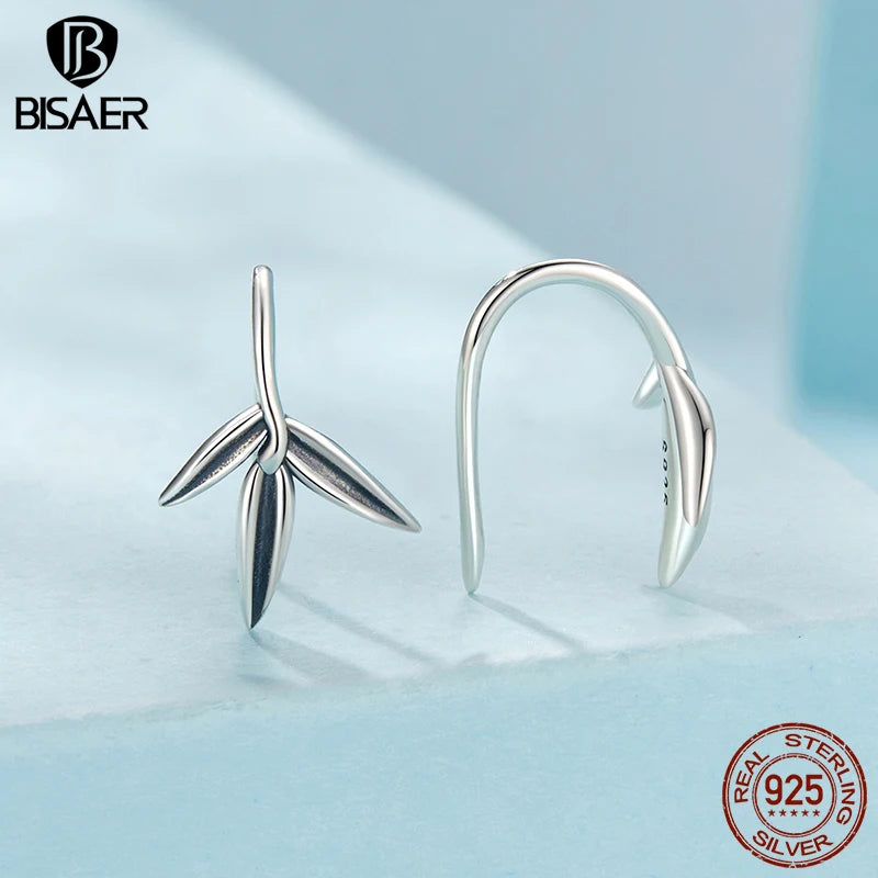 BISAER 925 Sterling SilveBamboo Stud Earrings Hypoallergenic Classic Elegant Earrings for Women Party Original Fine Jewelry Gift