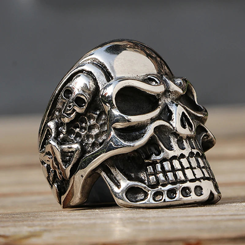 Size 7-14 Polishing Kapala Skull Ring Men Boys Stainless Steel Motor Biker Ring Domineering Male Gothic Skull Rings Wholesale