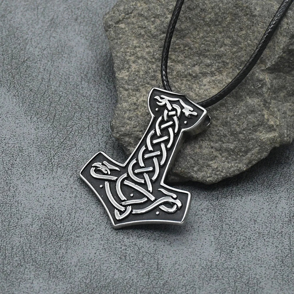 Norse Viking Thor's Hammer Mjolnir Scandinavian Rune Amulet Necklace Stainless Steel Chain Odin raven Anchor Pendant Male Jewelr