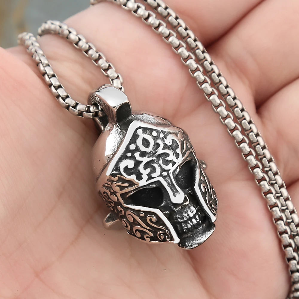 Vintage Gothic 316L Stainless Steel Skull Pendant Necklace For Men Boys Fashion Punk Personality Hip Hop Jewelry Halloween Gifts