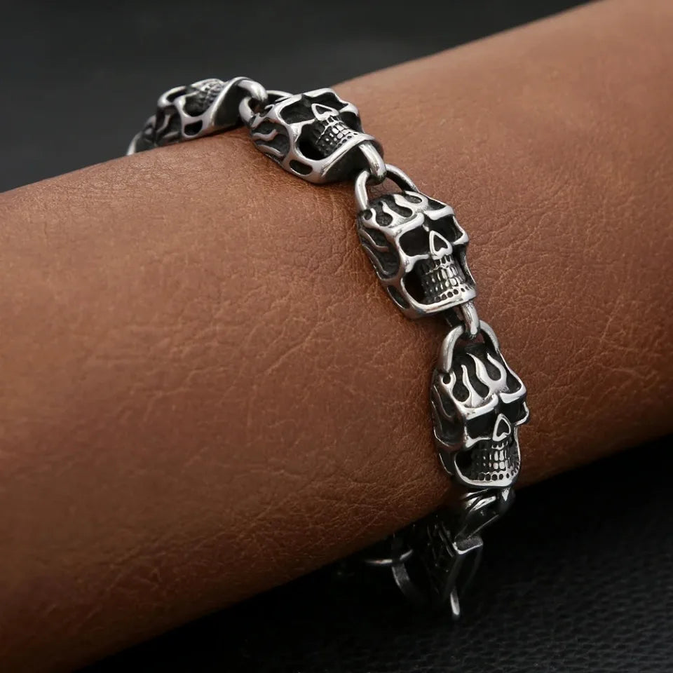 Gothic Vintage Stainless Steel Black Skull Bracelet For Men Hip Hop Biker Cool Skeleton Bangles Charm Party Jewelry Dropshipping