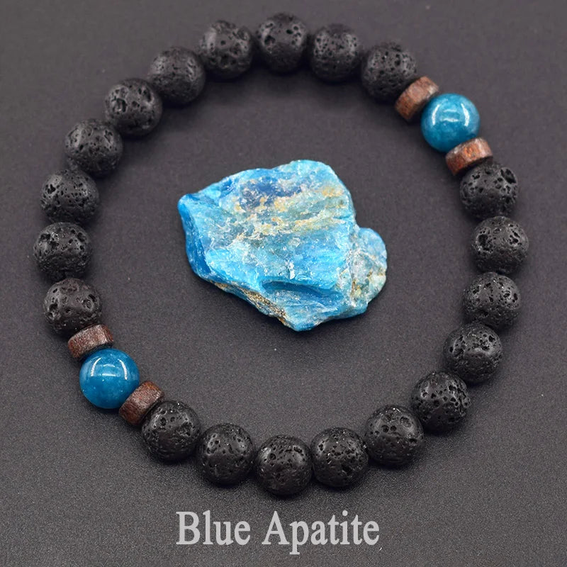 Natural Blue Sandstone Round Beads Bracelet Men Women Vintage Volcanic Stone Jewelry Relieve Anxiety Wristband Birthday Gift