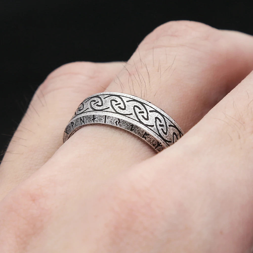 Nordic Simple Stainless Steel Futhark Runes Rings For Men Women Viking Odin Vegvisir Amulet Ring Fashion Icelandic Jewelry Gifts