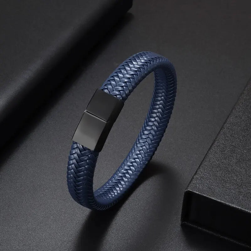 Classic Hand Braided Single Layer Leather Bracelet with Metal Magnetic Clasp for Men Personality Charm Party Jewelry Gifts