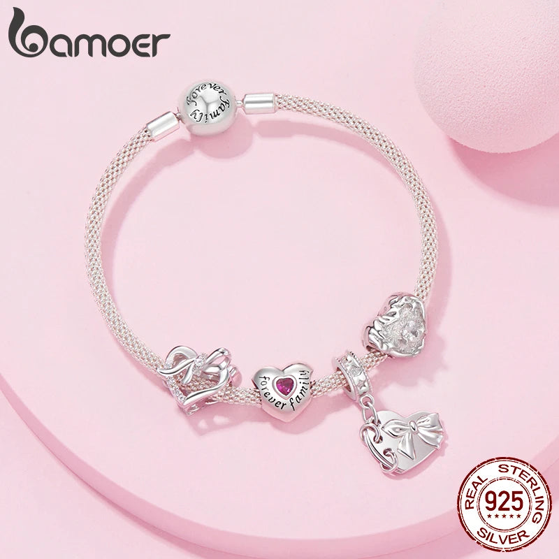 BAMOER 925 Sterling Silver Heart Star Charm Bead Fit Original Bracelet DIY Bamoer Charm pour la fabrication de bijoux Cadeau de Noël