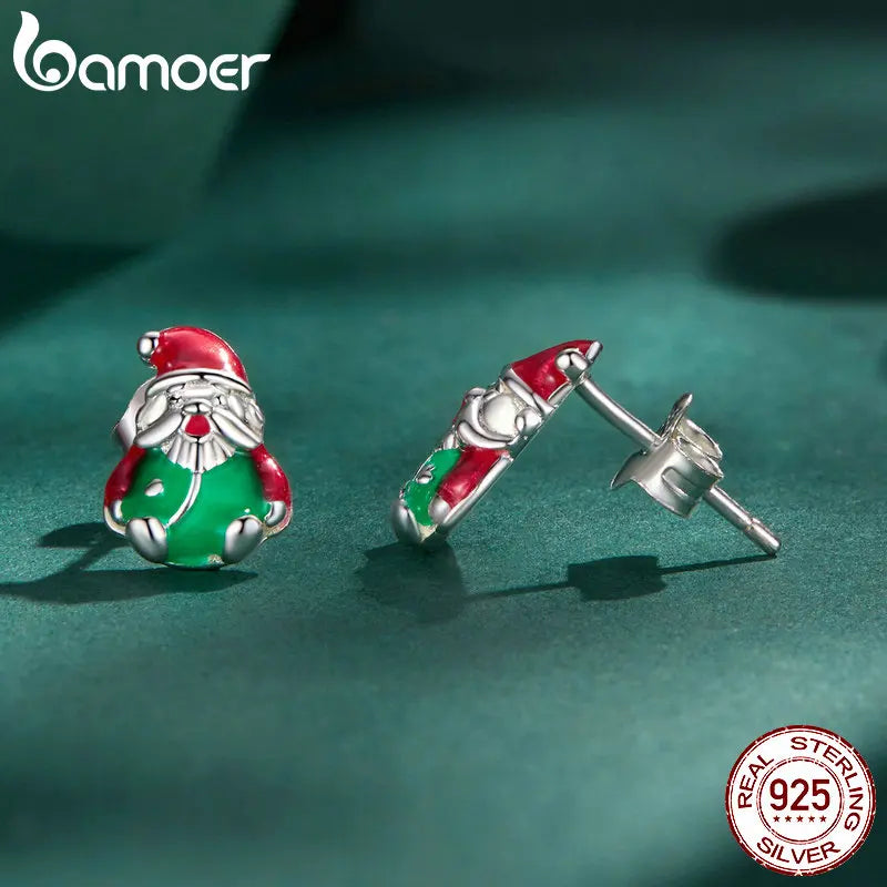 925 Sterling Silver Luminous Santa Claus Stud Earrings for Women Christmas Fine Jewelry Gift BSE918 - Madeinsea©
