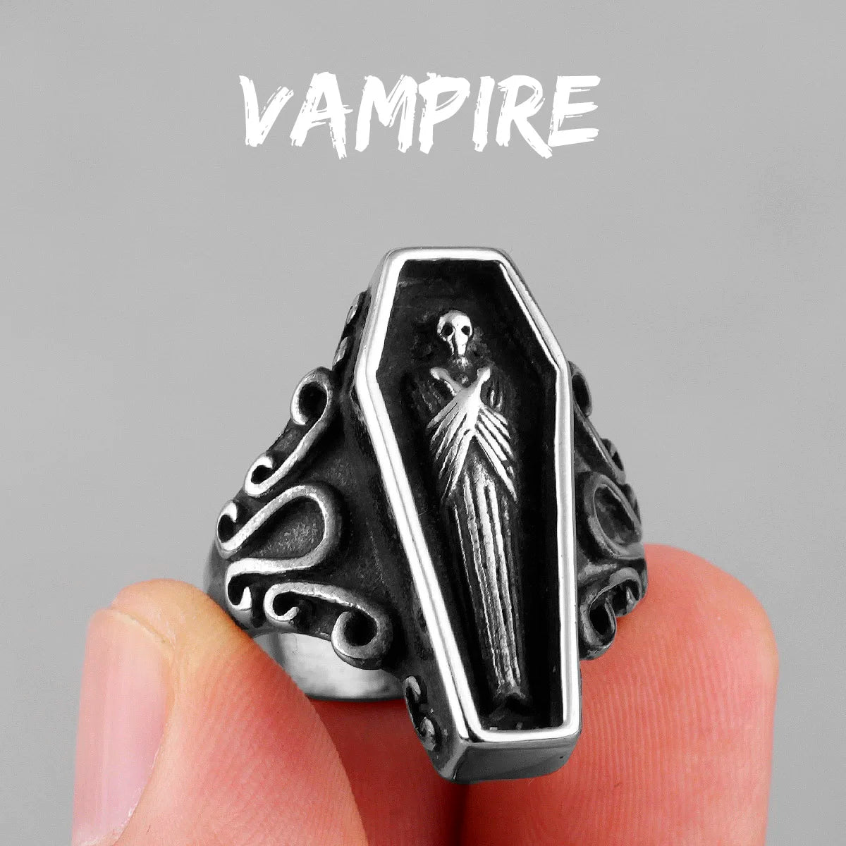 Casket Rings Vintage Coffin Ghost 316L Stainless Steel Mens Ring Gothic Punk for Male Boyfriend Jewelry Best Gift Dropshipping