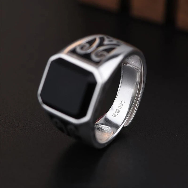 MKENDN Gothic Retro Black Cubic Zircon Ring Charm Male Punk Hollow Metal Open Finger Ring Personality Jewelry Gift for Boyfriend