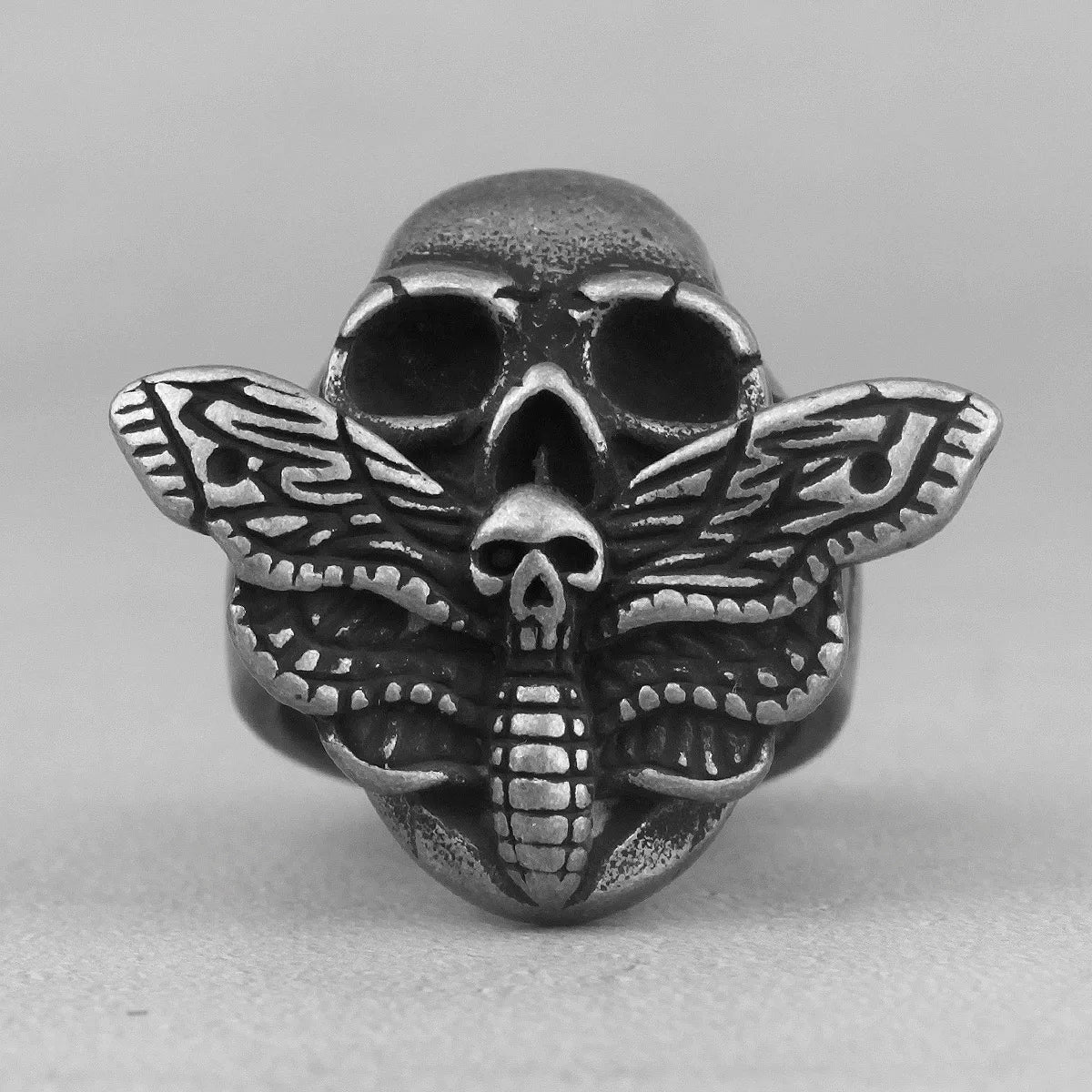 Retro Schwarz Schmetterling Schädel Edelstahl Herren Ringe Punk Übertreibung für Männlich Freund Biker Schmuck Kreativität Geschenk Großhandel