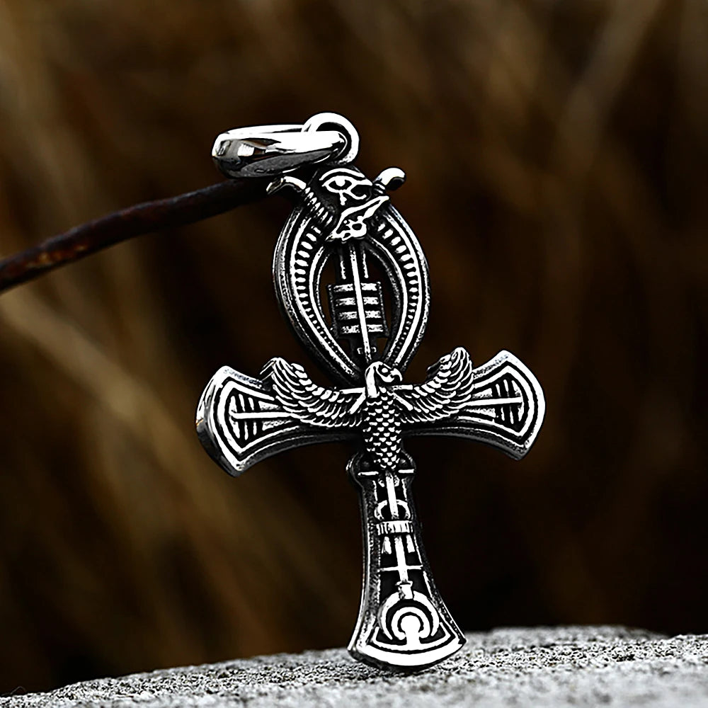 Vintage Ankh Cross Necklace Unisex 316L Stainless Steel Unique Eye Of Horus Amulet Pendant Egyptian Jewelry Gifts Dropshipping