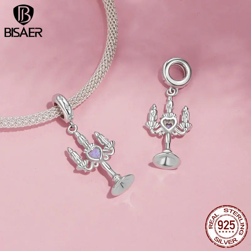 BISAER 925 Sterling Silver Vintage Goblet Charm Bead Romantic Candlestick Tableware Pendant Fit Woman DIY Bracelet Fine Jewelry