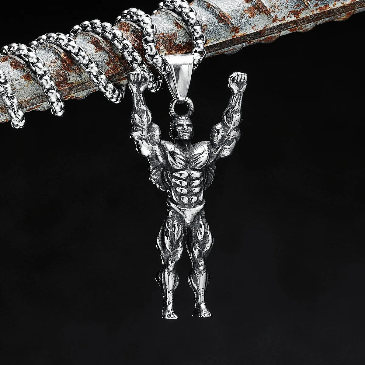 Fitness Men Necklaces 316L Stainless Steel Bodybuilding Strong Muscles Pendant Chain Punk Rock for Biker Male Jewelry Xmas Gift