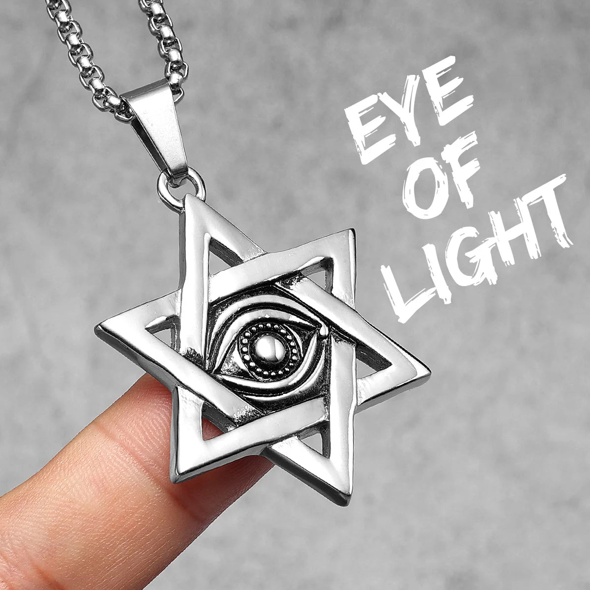 Eye of Light Pendant Six-pointed Star of David Necklace 316L Stainless Steel Men Chain Punk Rock for Male Jewelry Gift Wholesale