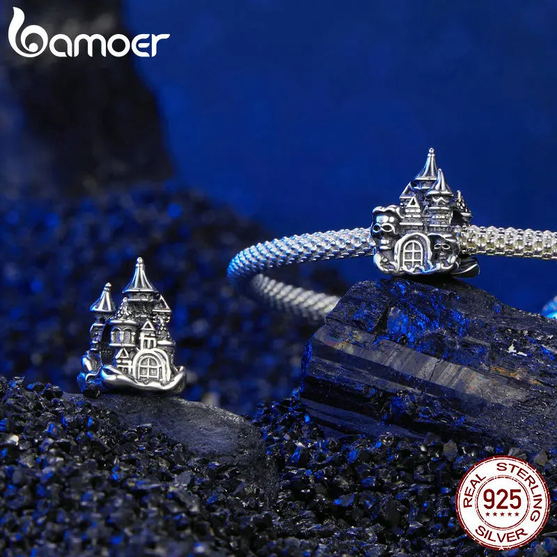 BAMOER Solid 925 Sterling Silver Haunted Castle Charm Beads fit Original Bracelet & Necklaces Halloween Jewelry DIY SCC2896