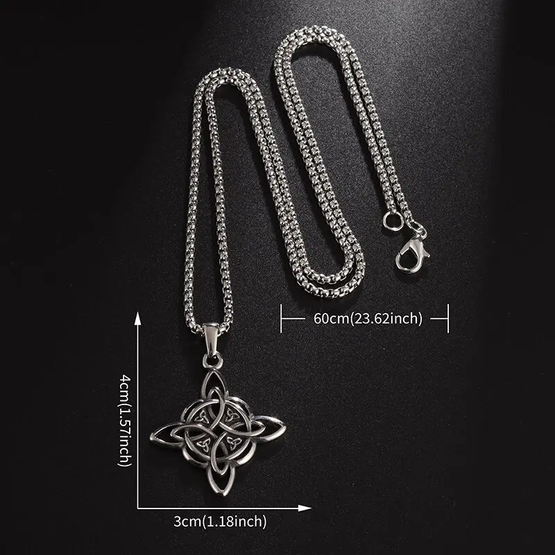 Vintage Witch Knot Necklace Stainless Steel Magic Knot Pagan Wicca Symbol Pendant for Men Women Celtic Knot Jewelry Gifts