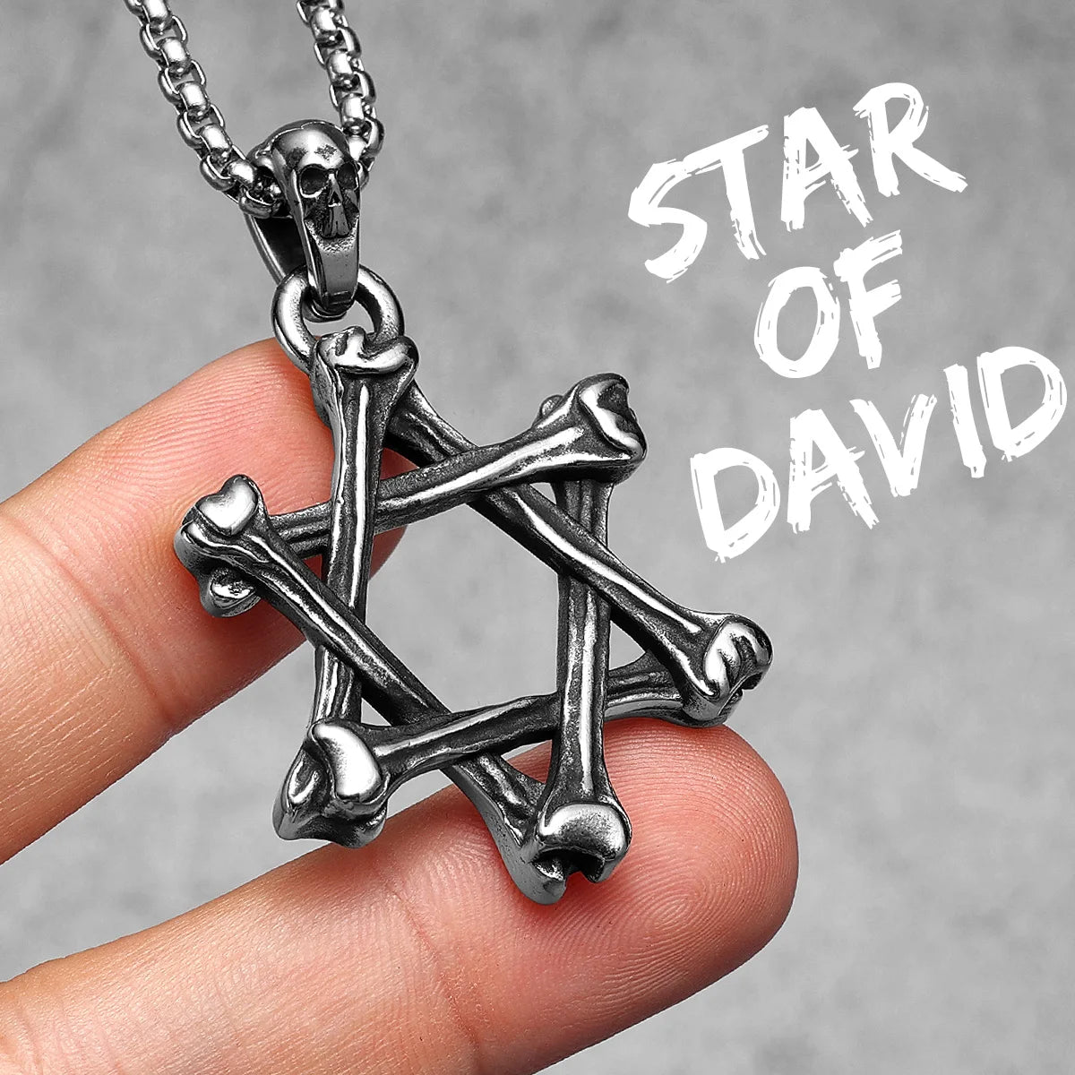 Six-pointed Star of David Necklaces Bones Pendants 316L Stainless Steel Men Chain Rock Punk for Male Jewelry Xmas Gift Wholesale