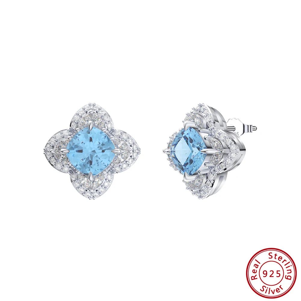 ORSA JEWELS Aquamarine Jewelry 925 Sterling Silver Luxury Earrings for Women Wedding Party Accessories Birthday Gift Daily Fine