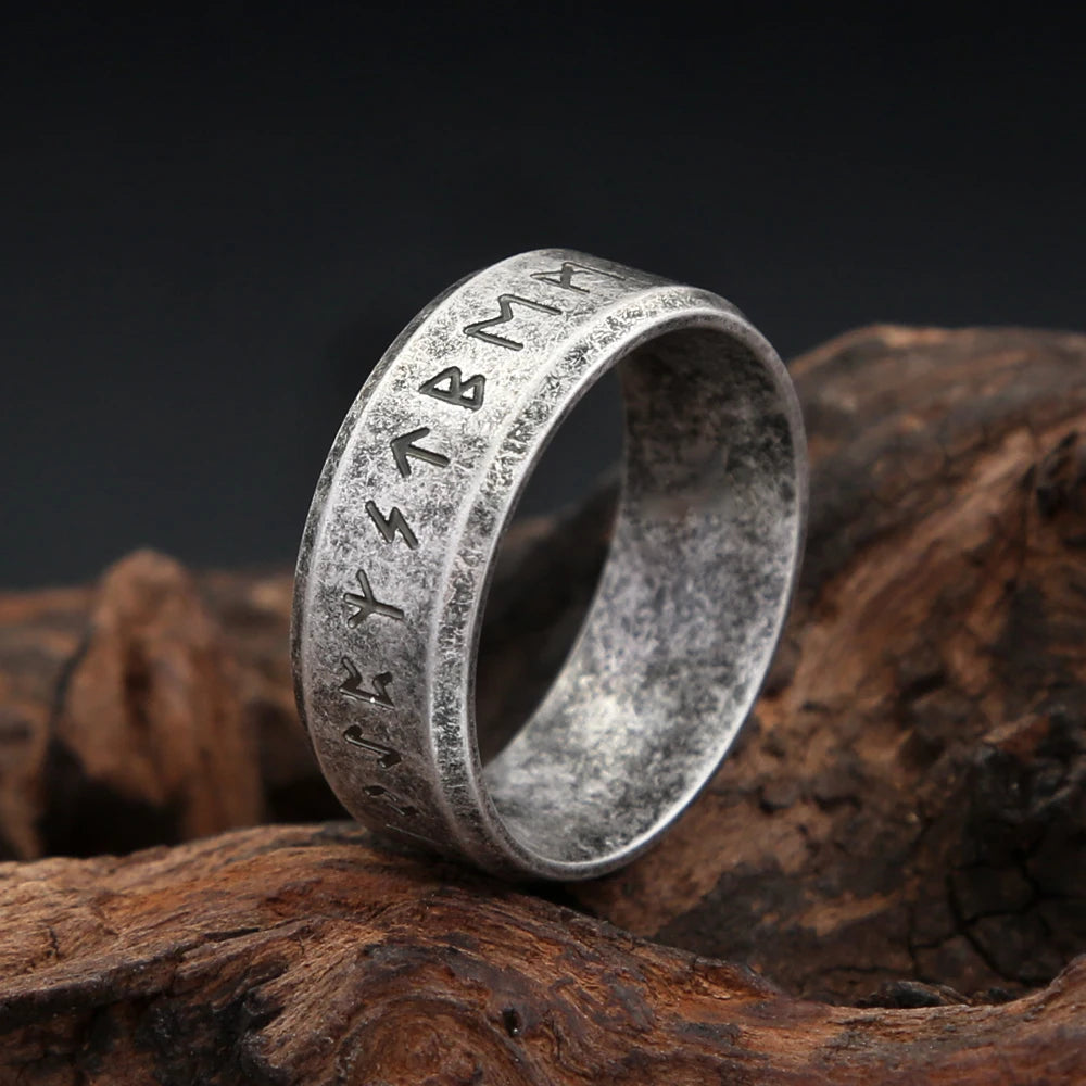 Vintage Simple 316L Stainless Steel Viking Runes Ring For Men Women Nordic Odins Letter Amulet Rings Couple Jewelry Dropshipping