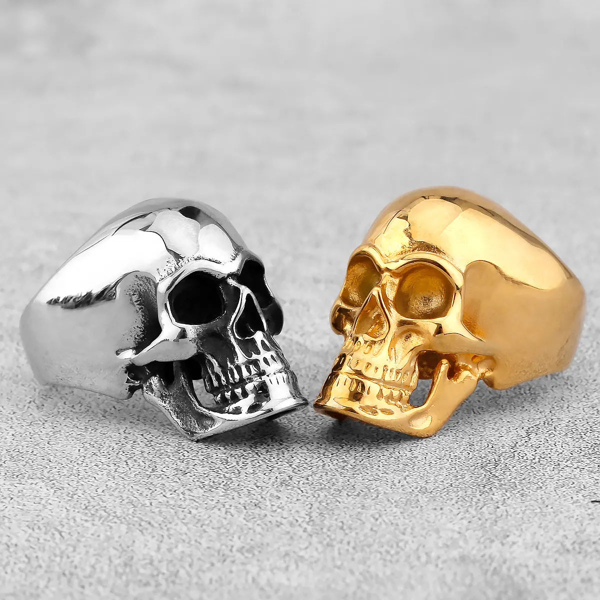 Gothic High Polish Skull Gold/Steel Color Rings for Men Stainless Steel Heavy Metal Skull Ring Punk Motorcyclist Jewelry Gifts