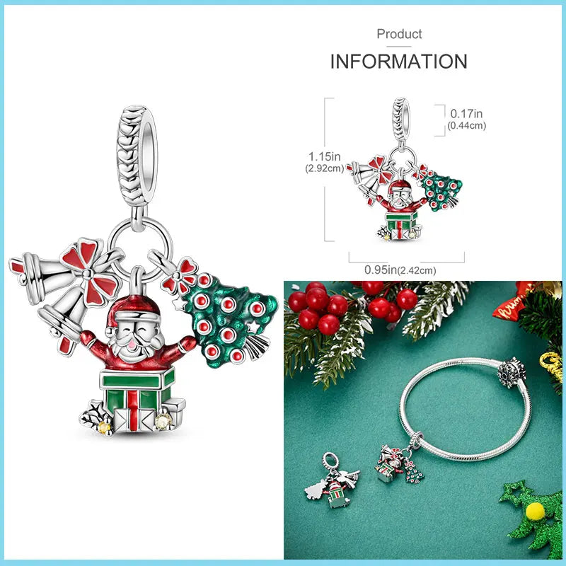 Arbre de Noël Père Noël Cadeau de Noël Breloques en argent 925 pour bracelet Pandora original Fabrication de bijoux à faire soi-même Cadeau pour Noël