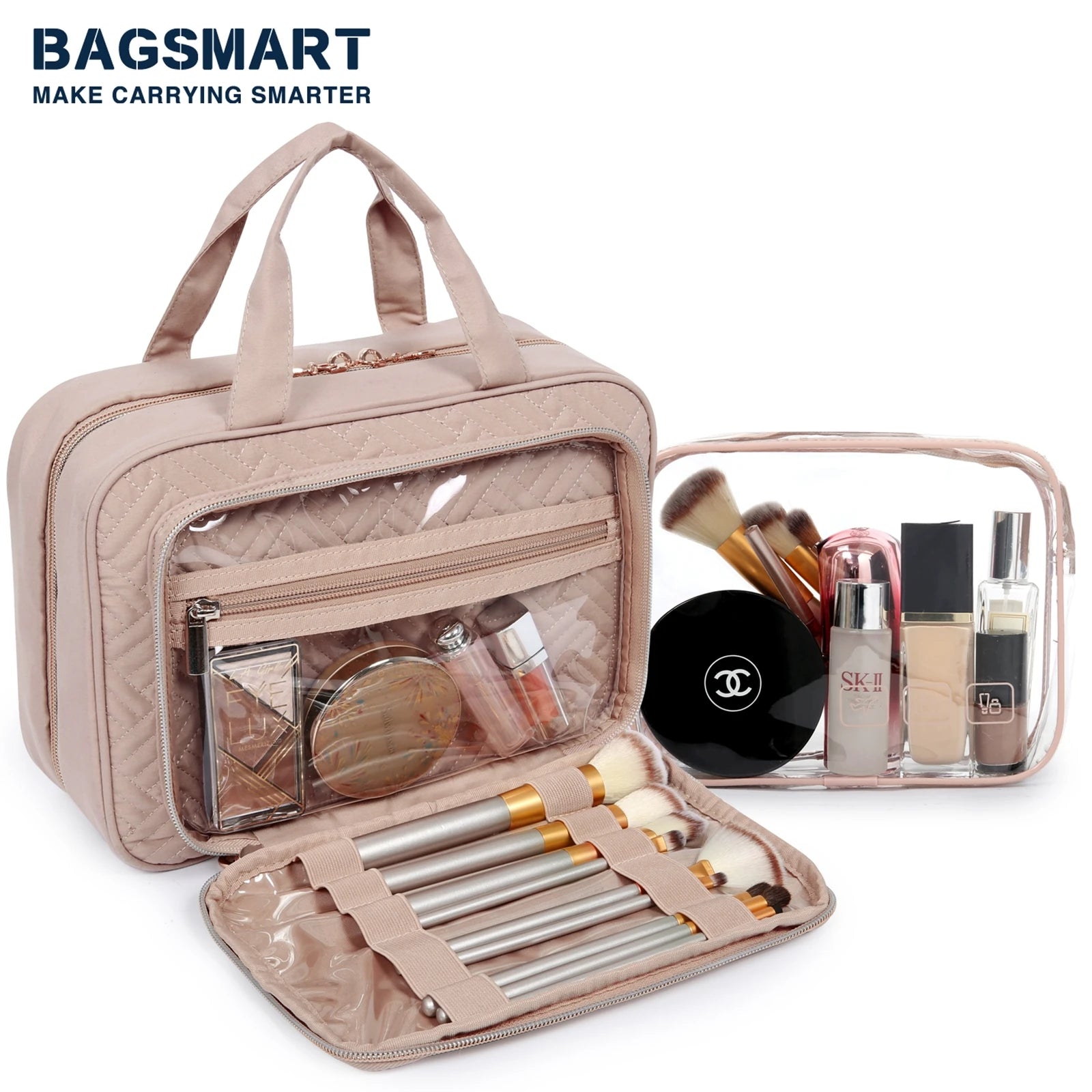 Large Toiletry Bag BAGSMART Travel Makeup Organizer Water-resistant Cosmetic Bags for Shampoo Full Sized Container Toiletries