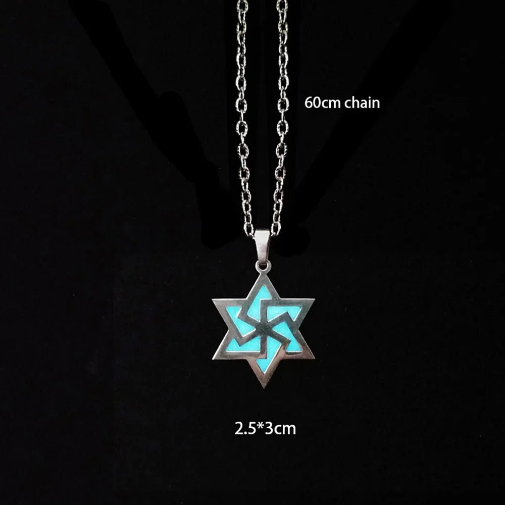 Novel Luminous Glowing Butterfly Pendant Hexagram Stainless Steel Glow In The Dark Necklace for Women Men Halloween Gift