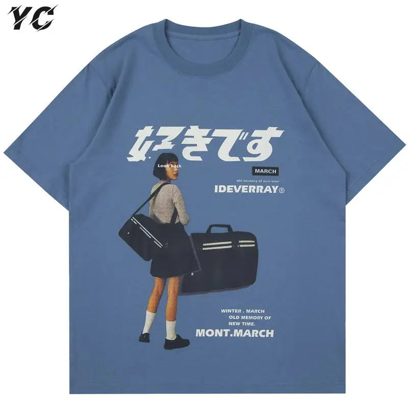 T-shirt Hip Hop Streetwear Harajuku pour fille, imprimé Kanji japonais, t-shirt surdimensionné en coton à manches courtes pour homme, été 2021CC