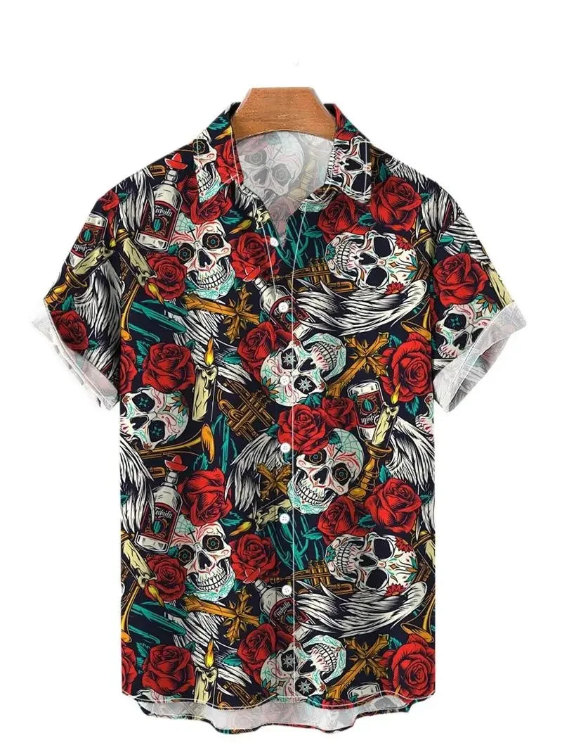 Camisa de manga corta con estampado gráfico de calabaza de Halloween para hombre, camisa de manga corta divertida con estampado retro de elemento de calabaza para fiesta