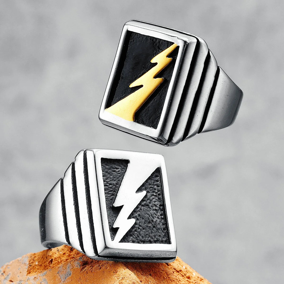 Golden Lightning Men Rings 316L Stainless Steel Simple Ring Punk Rock Party for Friend Couple Jewelry Best Gift Dropshipping