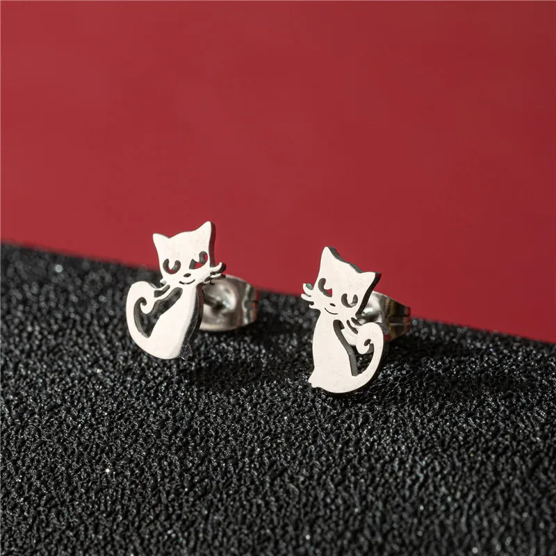 Lovely Small Cat Earrings Women Multiple Animal Stainless Steel Earings Fashion Jewelry Kitten Kitty Ear Studs Girls Gift