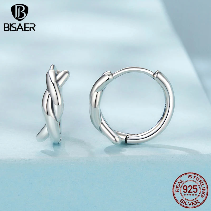 BISAER 925 Sterling Silver Twisted Hoop Earrings Round Classic Hypoallergenic Ear ClipFor Women Party Original Fine Jewelry Gift