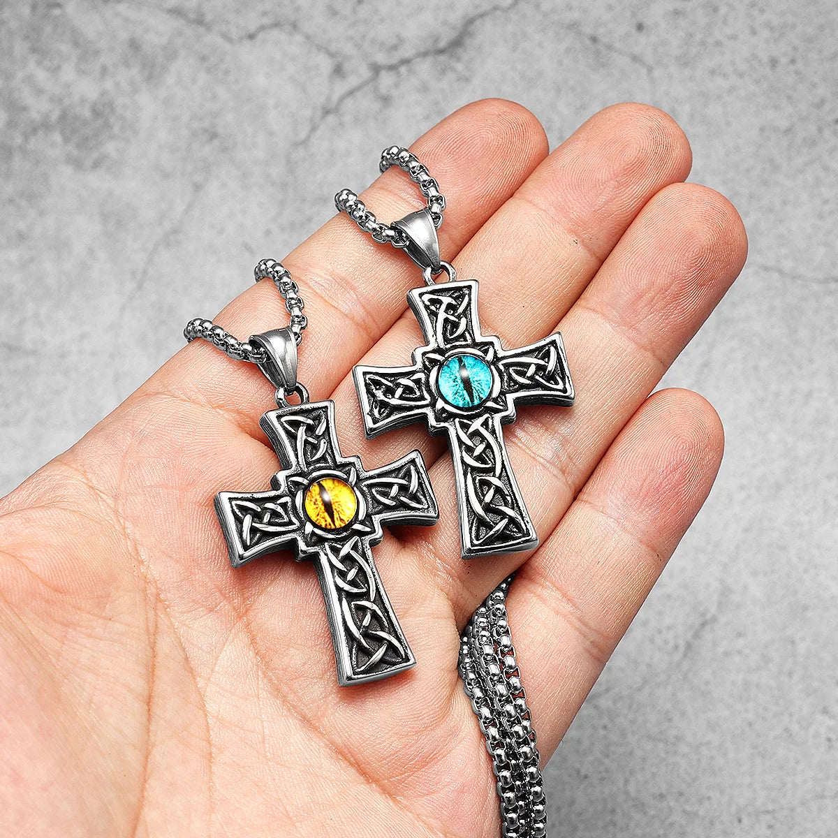 Braided Cross Men Necklace 316L Stainless Steel Gem Eye Pendants Chain Religion Rock Punk Rap for Male Jewelry Gift Dropshipping