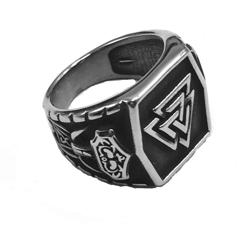 Nordic viking rune valknut thor hammer Mjolnir Ring stainless steel amulet ring for men