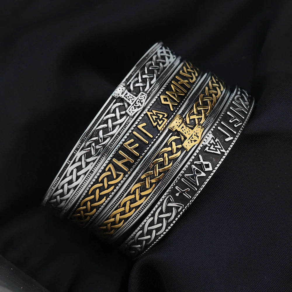 European and American Style Nordic Viking Personalized Fashion Rune Open Bracelet Men's and Women's Stainless Steel Jewelry