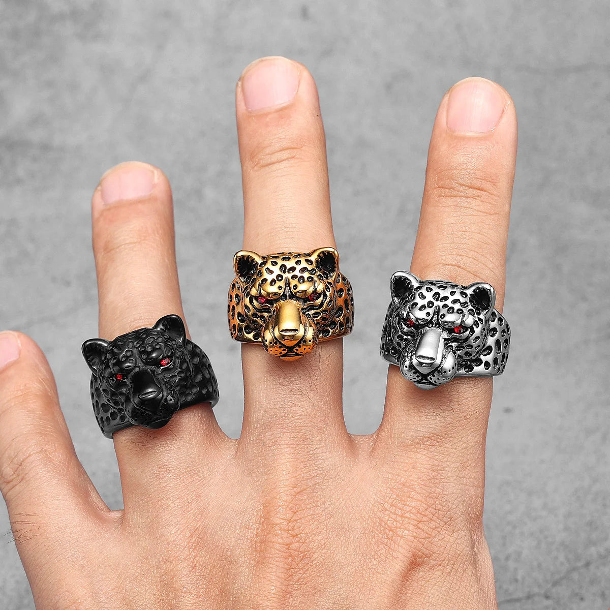 Edelstahl Männer Ringe Jaguar Leopard Tier Punk Vintage für Frauen Biker Mode Schmuck Halloween Kreativität Geschenk Großhandel