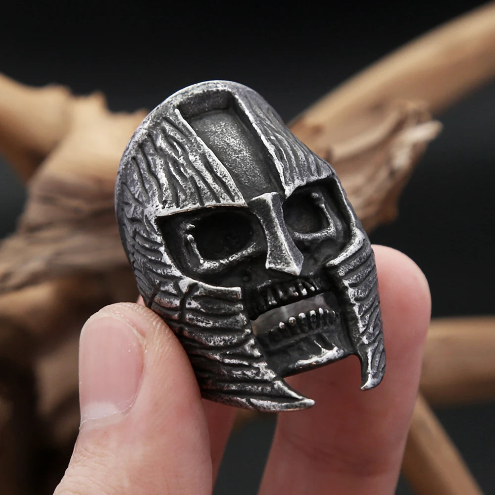 New Gothic Black Helmet Skull Statues Armor Rings For Men Boys Stainless Steel Warrior Skull Ring Biker Jewelry Gifts Wholesale