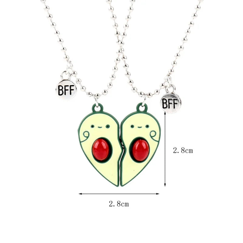 Cute Heart Shaped Avocado Necklace Magnet Attract Best Friends BFF Necklace for Women Couple Friendship Jewelry Gift 2pcs/Set