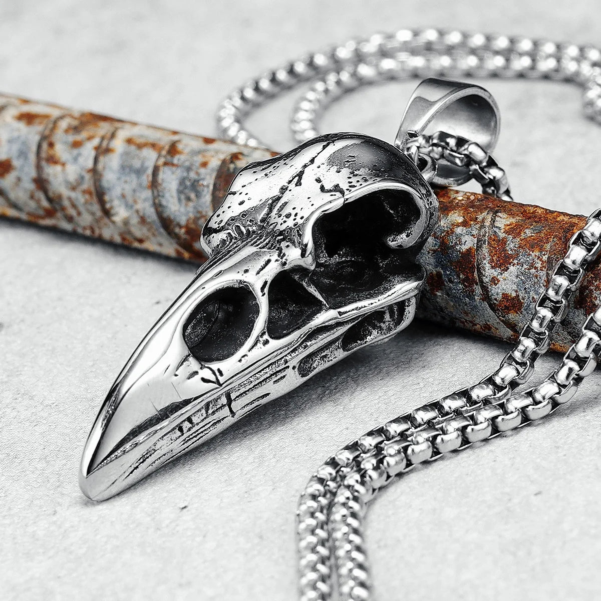 Crow Skull Pendants Men Necklace Stainless Steel War Damaged Gothic Skeleton Chain Rock Punk Party for Friend Male Jewelry Gift