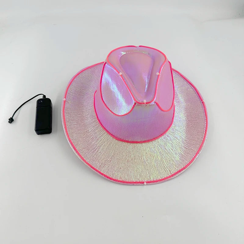 New Arrival Pearlescent Cowboy Hat Dance Costume Decorate Glowing Cowgirl Cap Glowing For Neon NightClub