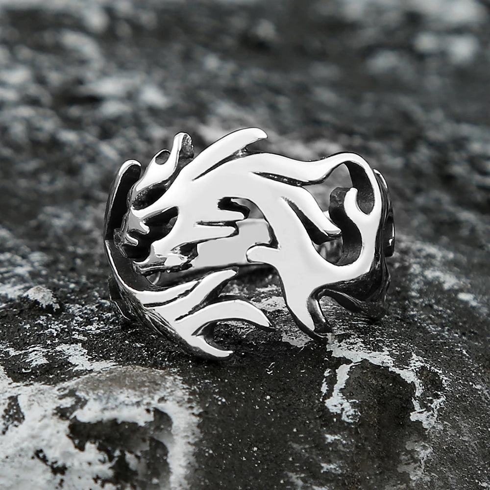 Fashion Punk Stainless Steel Fire Dragon Rings For Men Women Hip Hop Biker Vintage Vikings Animal Ring Amulet Jewelry Wholesale