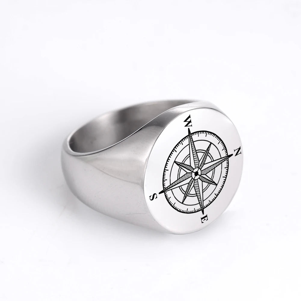 Dreamtimes Navigator Compass Sailor Ring Stainless Steel Tick mark Men Rings Punk for Male Boyfriend Jewelry Creativity Gift