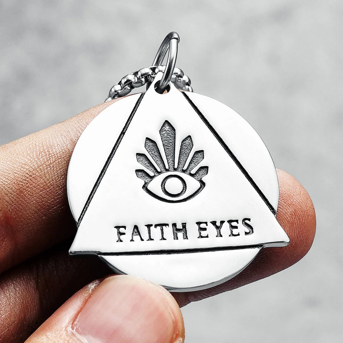 Faith Eye Necklaces Triangle Men 316L Stainless Steel Pendants Freemason Gem Chain Rock Punk Hip Hop for Rider Male Jewelry Gift