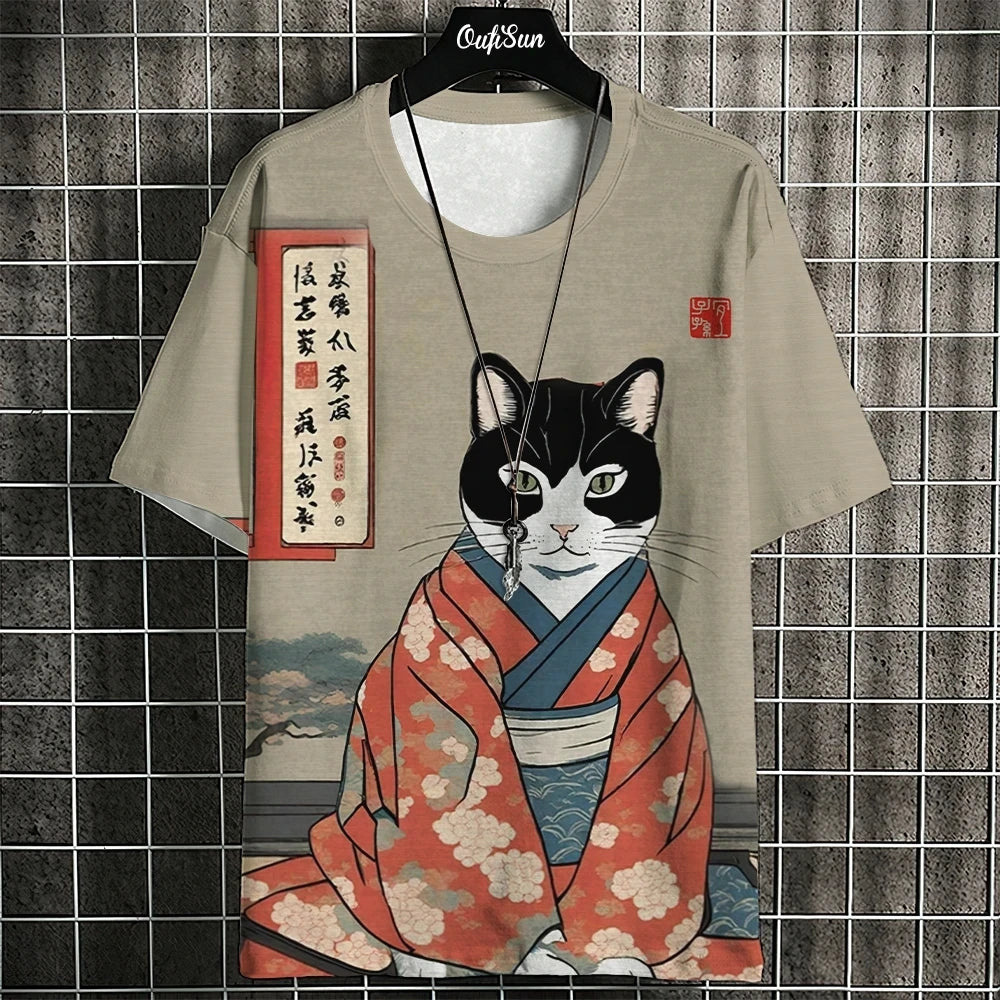 Unisex 2024 T Shirt Men Women Japanese Samurai Cat 3d Printed T Shirts For Casual Fashion Funny Shirt Top Tee Men Clothing