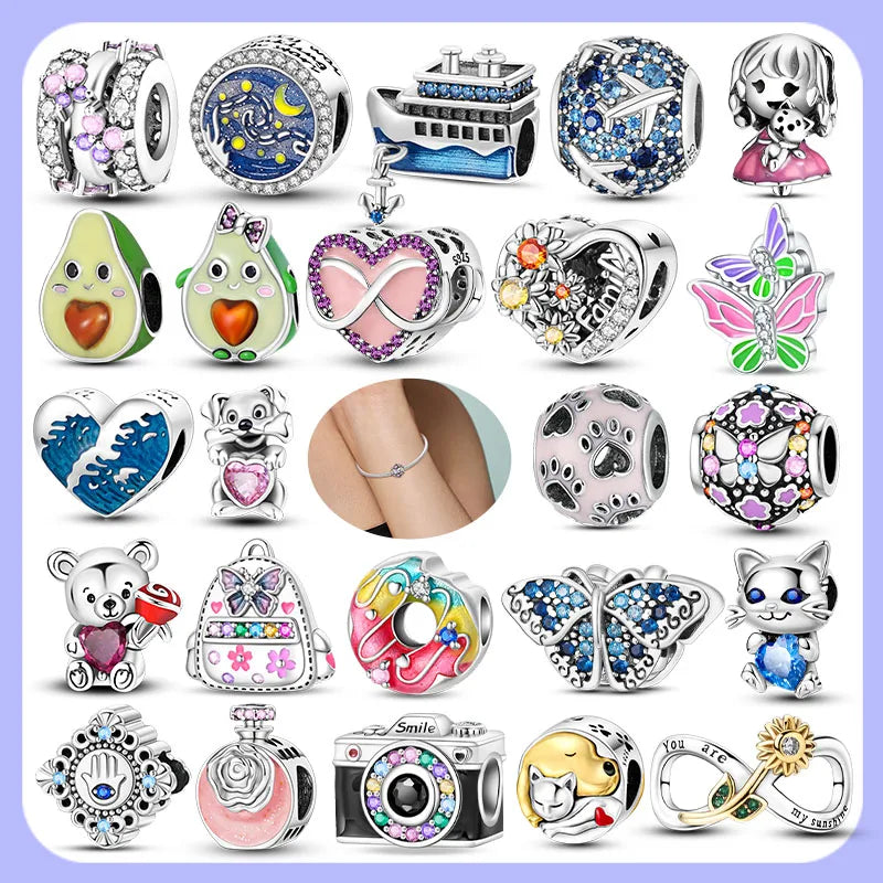 2024 Hot Sale Charms Beads Silver Plated Heart Butterfly Avocado Charms Fit Original Pandora Charm Bracelet DIY Women Jewelry